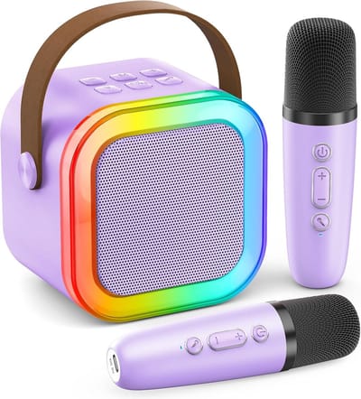 Karaoke machine voor kinderen met karaoke microfoon kinderen: karaoke met microfoon - mini karaoke machine - draagbare karaoke set doos - verjaardagscadeau voor meisjes, jongens（paars）