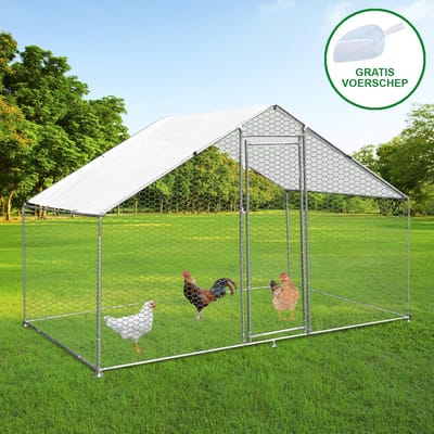 Kippenren vrijstaand - zilver - 3x2x2m - met dakhoes
