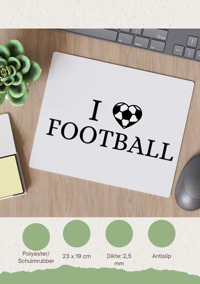 Akyol - i love football Muismat - Voetbal - voetballers - sport - atleten - kado - cadeau - 23 bij 19 cm