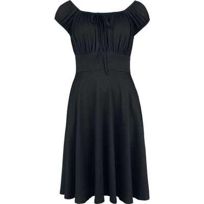 Voodoo Vixen - Rockabilly Midi-jurk - Gathered Neckline Flare Dress - XS tot XXL - voor Vrouwen - zwart
