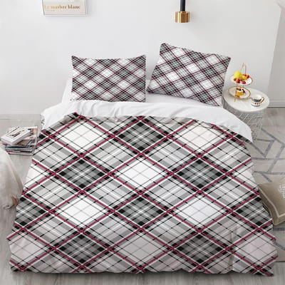 Ensemble Housse de Couette à Rayures Plaid Polyester Ensemble de Literie pour Enfants Adolescents Adultes King Queen Taille Complète Housse de Couette Noir et Blanc AU Double(180x210cm)