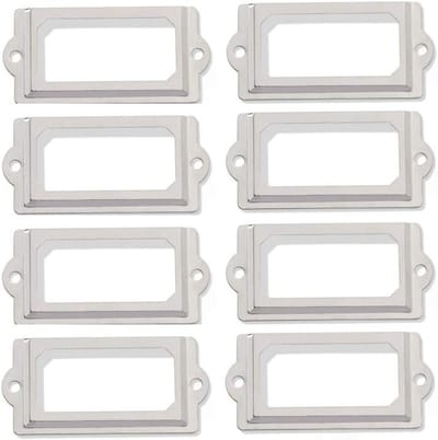 Set van 8 metalen labelframes voor kasten - ideaal voor briefcases, boekenkasten en medicijnlades (Zilver)