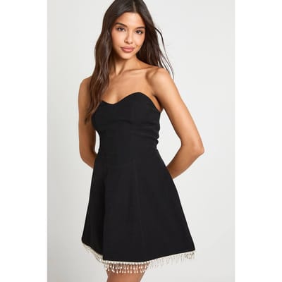 boohoo Dames Skaterjurk met een bandeau-gedecoreerde zoom | Black | Maat: 14