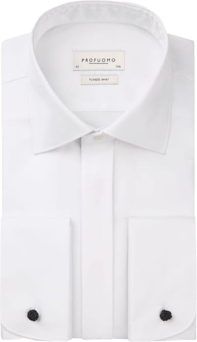 Profuomo slim fit heren smoking overhemd dubbele manchet - twill - wit - Strijkvrij - Boordmaat: 38 (EU maat: S)