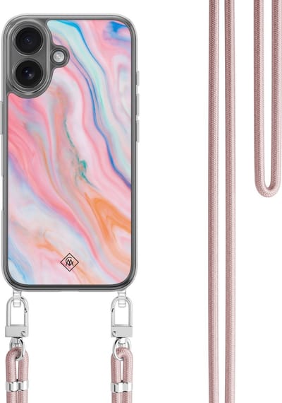 Casimoda® hoesje met koord - Geschikt voor iPhone 16 - Pink Glam - Afneembaar koord - TPU/polycarbonaat - Paars