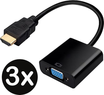 HDMI naar VGA Adapter Kabel Converter 1080p Full HD - Zwart - 3 PACK