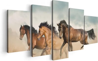 Artaza Canvas Schilderij Vijfluik Drie Bruine Paarden - 100x50 - Foto Op Canvas - Canvas Print
