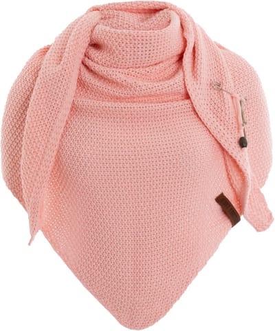 Knit Factory Coco Gebreide Omslagdoek - Driehoek Sjaal Dames - Dames sjaal - Wintersjaal - Stola - Wollen sjaal - Blossom Pink - Roze - 190x85 cm - Inclusief sierspeld