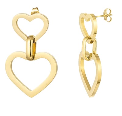 Joy Ibiza - hartje bedel oorbellen - 2 hartjes - vlindersluiting - ear party boho - bohemian style - stainless steel - ip/pvd goldplated