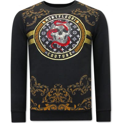 Heren Sweater met Print - Snake Skull - 3674 - Zwart