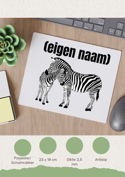 Akyol - 2 zebra's met eigen naam Muismat - Zebra - dieren liefhebber - iemand die houdt van zebra's - verjaardag - cadeau - kado - geschenk - 23 bij 19 cm