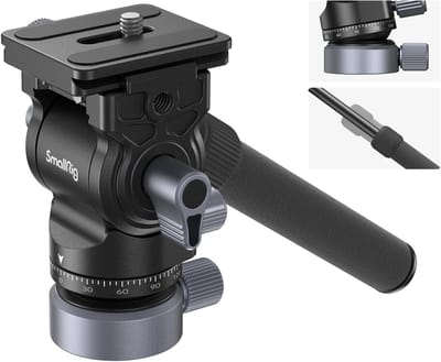 Fluid Video Statiefkop met Niveau Basis, Snelle Ontgrendelplaat voor Arca-Swiss, Verstelbare Handgreep en Compacte Pan Tilt Hoofd voor DSLR Camera's, Tot 4kg Belastbaar