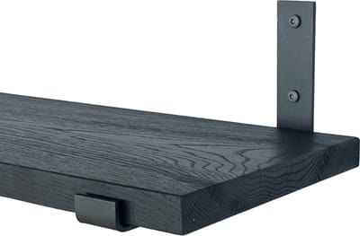 GoudmetHout® Wandplank Industrieel - 180 x 25 cm Muurplank - Zwart Eiken Hout - Decoratie Wandrek & Boekenrek - Hangplank Keuken - Wall Shelf + 2 Mat Blanke Plankdragers van Staal