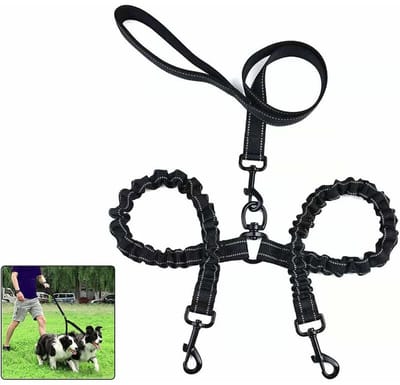 YAGXIG Hondenriemen voor 2 honden, klitvrije dubbele lijn voor honden die wandelen tijdens de training, 360° draaibaar, verstelbare reflecterende lengte, dubbele draadsplitter voor twee honden