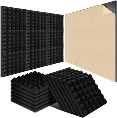 Akoestische Schuimpanelen Zelfklevend 24 Stuks, Piramide 30x30x5 cm Zwart