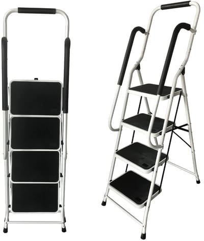 Milova Ladder - Keukentrapje - 4 treden met leuning - Vouwladder - Huishoudtrap - Anti slip