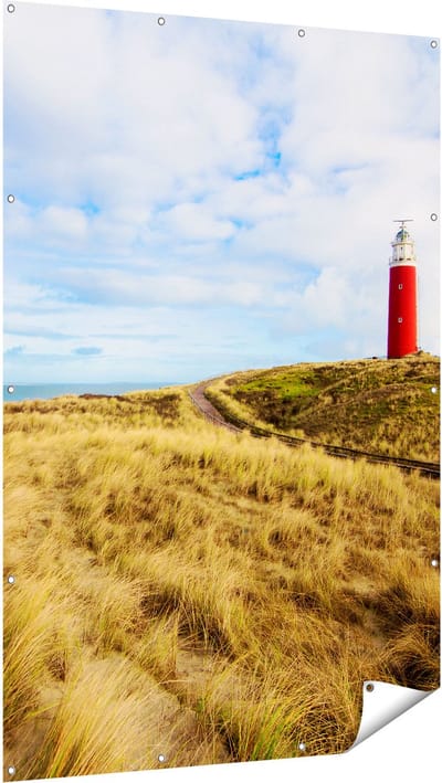 Gards Tuinposter Vuurtoren met Duinen in Texel - 120x180 cm - Tuindoek - Tuindecoratie - Wanddecoratie buiten - Tuinschilderij