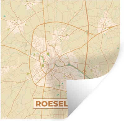 Muurstickers - Sticker Folie - Kaart - België - Stadskaart - Roeselare - Plattegrond - 100x100 cm - Plakfolie - Muurstickers Kinderkamer - Zelfklevend Behang XXL - Zelfklevend behangpapier - Stickerfolie