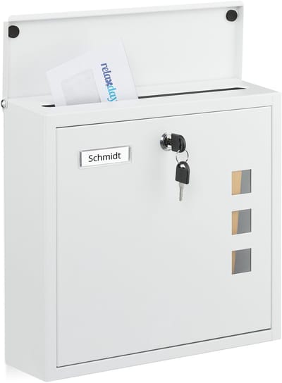 Wandbrievenbus met slot - 33 x 35 x 12 cm - metaal - wit