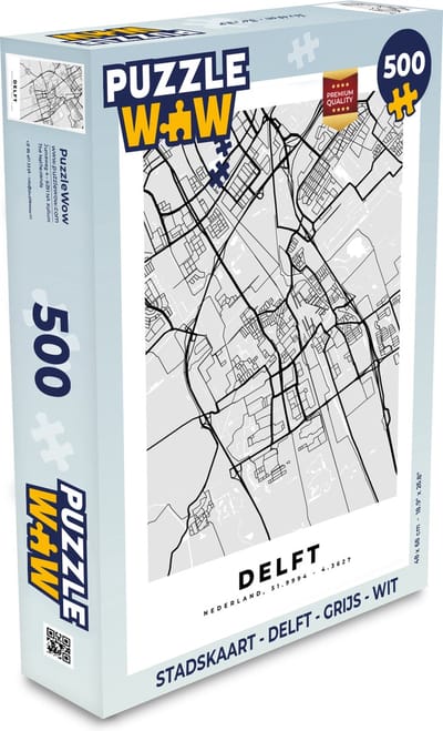 Puzzel Stadskaart - Delft - Grijs - Wit - Legpuzzel - Puzzel 500 stukjes - Plattegrond