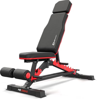 Hop-Sport Volledige Trainingsbank HS-2090HB - Robuuste Stalen Constructie - Rugleuning Verstelbaar in 10 Posities - Zitting Verstelbaar in 3 Posities - Belastbaar Tot 300 kg - Geschikt voor Krachttraining en Fitness