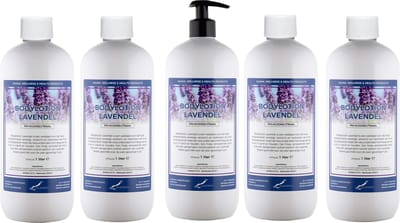 Bodylotion Lavendel 1 Liter - met gratis pomp - set van 5 stuks - Voordeelverpakking