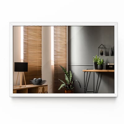Tulup Spiegel - Spiegel in een witte MDF lijst - 100 cm x 70 cm - Unieke make-up Spiegel - Badkamerspiegel - Gangspiegel - Eetkamer - Spiegel in een rechthoekige lijst - Moderne wandspiegel - Scandinavisch Design - Natuurlijk design Spiegel