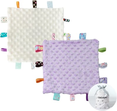 Zachte Sensory Babydeken voor Meisjes, Perfecte Cadeaus voor Verjaardag en Babyshower, 25x25cm (Ivoor + Paars)
