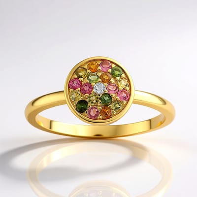 Cavill - Zilveren ring verguld 925 Sterling zilver - 19 ronde toermalijnen 0,265 ct uit Madagaskar - Elegante kleurrijke dames ring 22x19 mm