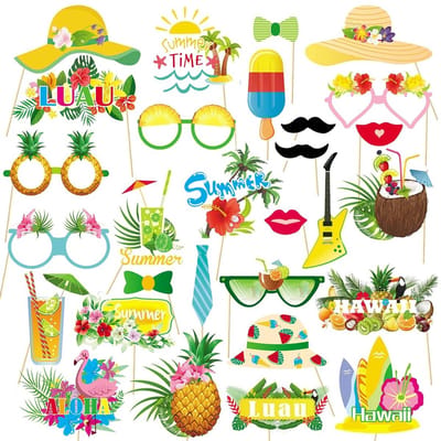 Dailygoods- Fotobox Rekwisieten 29-delig - Hawaii Thema - Feestaccessoires - Luau Party - Fotoaccessoires - Hoogwaardig Karton - Fotorekwisieten