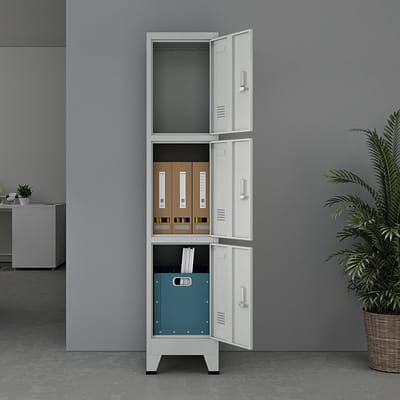 Lockerkast Joroinen 180x38x45 cm staal met 3 deuren grijs