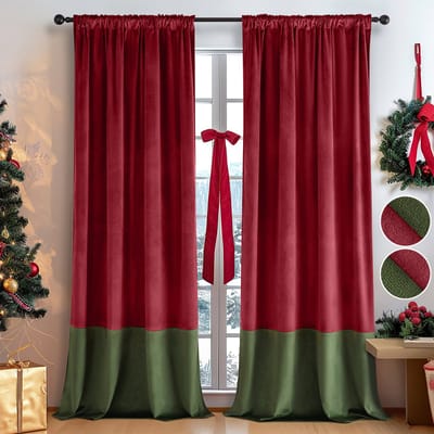 Qelus 2 Stuks Fluwelen Verduisterende Gordijnen Kant en Klaar met Plooiband - Warmte-isolerend, Ondoorzichtig - 132x213cm voor Woonkamer Kerst & Winterfeest Decoratie - Rood