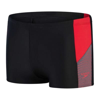Speedo Geometrische zwembroek voor heren met split (Zwart/Rood)