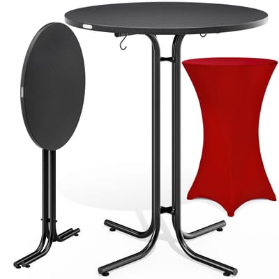 Statafel Grijs 110x70cm + statafelhoes Rood Ø70cm