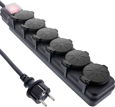 IP44 outdoor stekkerdoos met 6 contacten | schakelaar | zwart | 3 meter