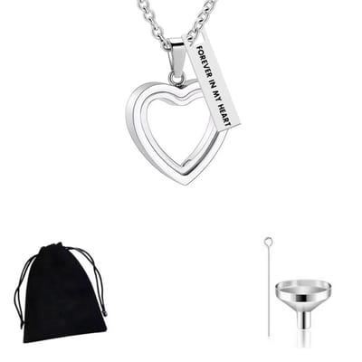 Winkrs - Ashanger Glazen hart met Ketting - Zilverkleurig rvs - Hartvormig Herinneringssieraad