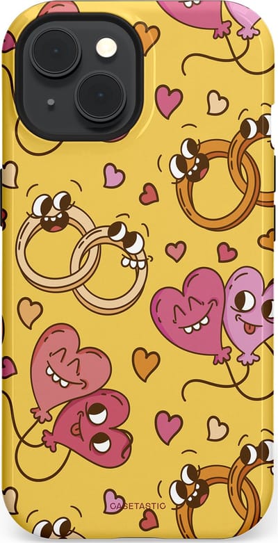 Casetastic Hoesje Geschikt voor Apple iPhone 15 Magsafe - Stijlvolle Beschermende Duo-layer Case - Gele Hartenpret