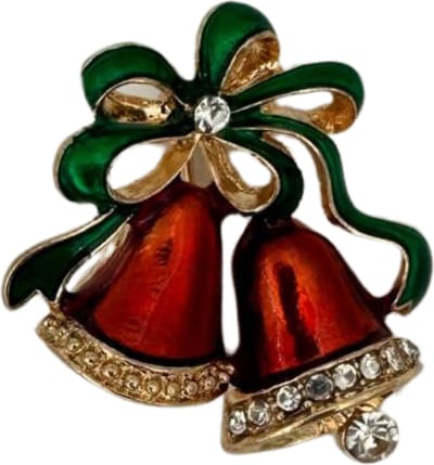 Broche met Kerstbellen - Sieraad voor Kerst - Goud kleur met emaille en strass - 3,5CM