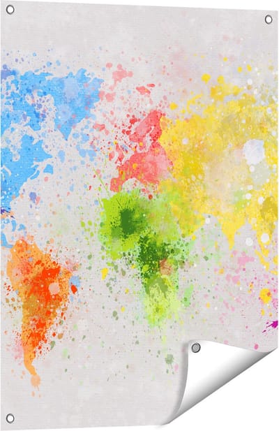 Gards Tuinposter Wereldkaart met Verfvlekken - Abstract - 60x80 cm - Tuindoek - Tuindecoratie - Wanddecoratie buiten - Tuinschilderij
