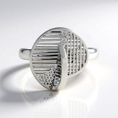 Cavill - Zilveren ring - 925 sterling zilver platina - 2 Cambodja zirkonen 0,044 ct - stijlvolle ovale damesring met gestreept patroon