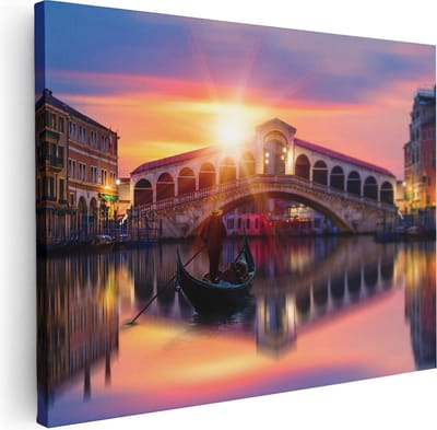 Artaza Canvas Schilderij Rialtobrug - 40x30 cm - Klein - Wanddecoratie Venetië - Muurdecoratie Zonsondergang - Kamer Accessoires Italië
