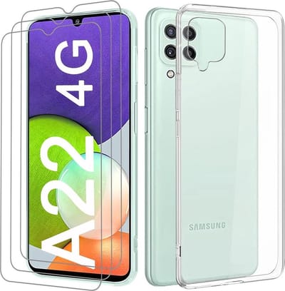 Hoesje Geschikt Voor Samsung Galaxy A22 4G Hoesje siliconen TPU - Hoesje Geschikt Voor Samsung Galaxy Galaxy A22 4G silicone hoesje transparent case + Galaxy A22 4G Screenprotector 3x Glazen