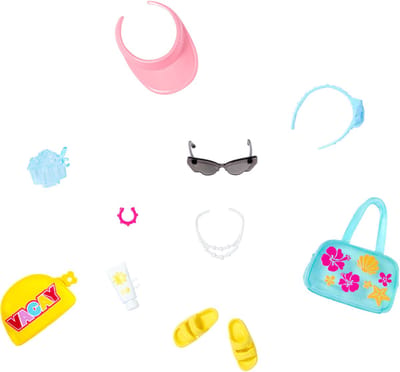 Barbie Accessoires Set Zomer - Met Handtas, Slippers, Pet, Sierraden, Zonnebril en Zonnemelk