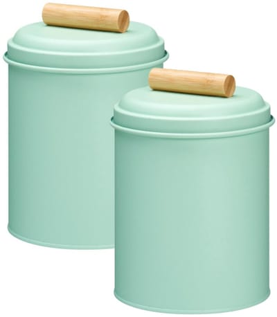 Excellent Houseware Voorraadpot / koekjes bewaarblik Bart - 2x - 14 x 20 cm - metaal - mintgroen - keuken voorraadpotten