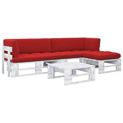 vidaXL - 4-delige - Loungeset - pallet - met - kussens - wit - geïmpregneerd - hout