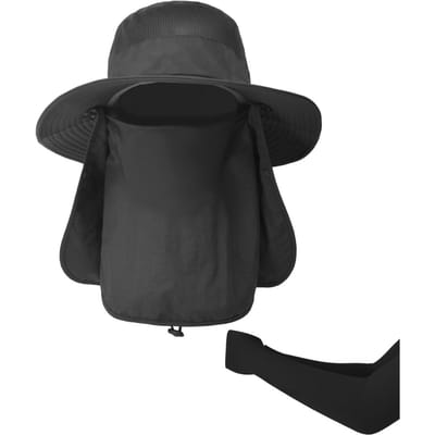 Chapeau de pêche pour hommes avec rabat de cou, manches à bras, chapeaux d'extérieur à large bord, Protection solaire gris foncé