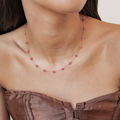 Hey Happiness Koraal Kralenketting Dames - Roestvrij Staal 18K Goud Verguld - Koraal Kralen - Waterproof Halsketting - Verstelbaar 42,3+6 cm - Hypoallergeen