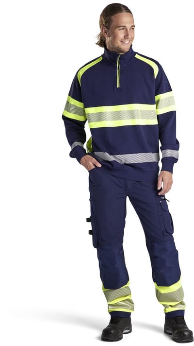 Blaklader werkbroek met 4-weg stretch zonder spijkerzakken 1193-1642 - Marine/High Vis Geel - C144