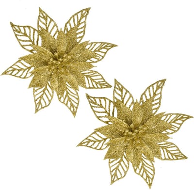 Clayre & Eef Kersthanger Set van 2 Kerstster 15 cm Goudkleurig Kunststof