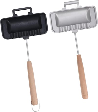 Dubbelzijdige Koekenpan - Sandwich Pan - Broodjes Bakken - Verwijderbaar Handvat - 30x14cm - Zwart